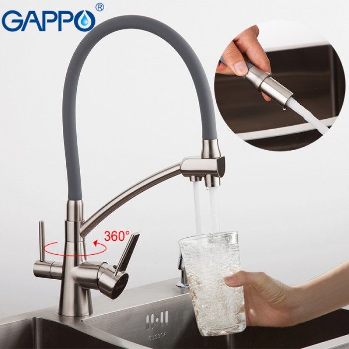Смеситель для кухни со встроенным краном под фильтр Gappo G4398 с гибким изливом