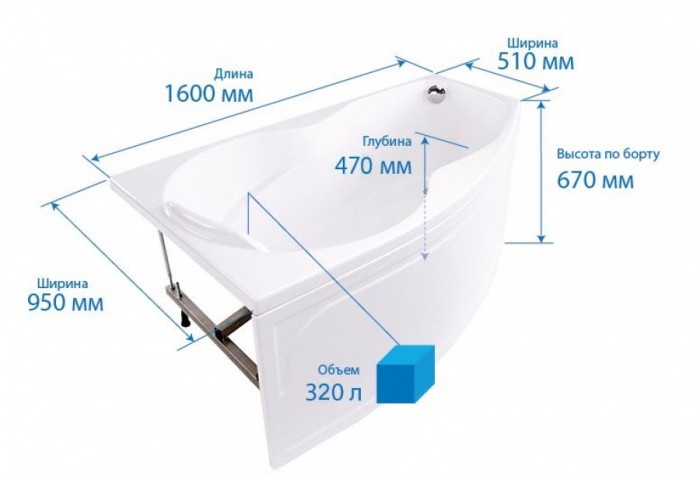 Акриловая ванна Triton Лайма 160 асимметричная