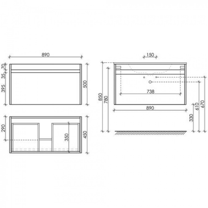 Комплект мебели подвесной SANCOS Smart 890х450х500