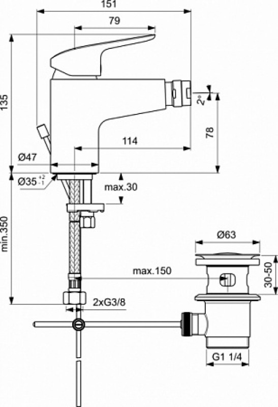 Смеситель Ideal Standart Ceraflex B1718AA для биде