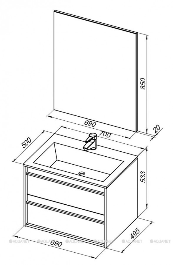 Мебель для ванной Aquanet Lino 70