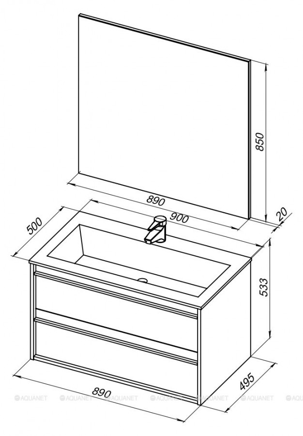 Мебель для ванной Aquanet Lino 90