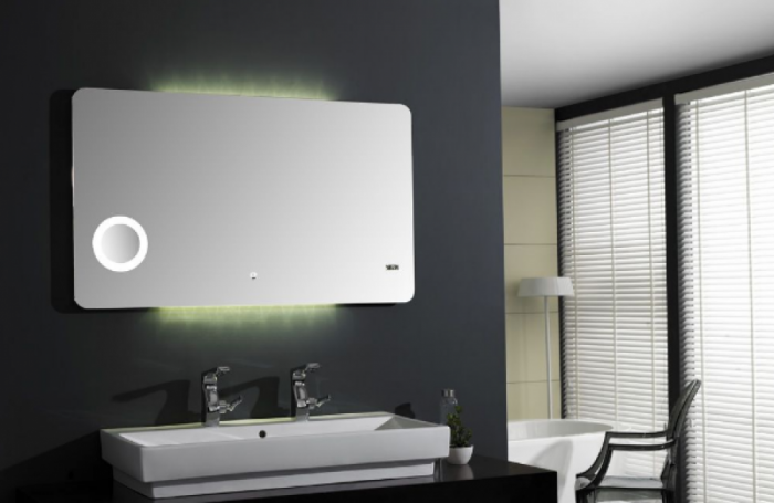 Зеркало Акватон Элио 100 с подсветкой, электронными часами и увелич. зеркалом