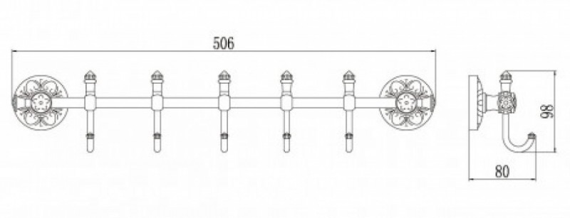 Планка с крючками (5 крючков) Savol S-005875A