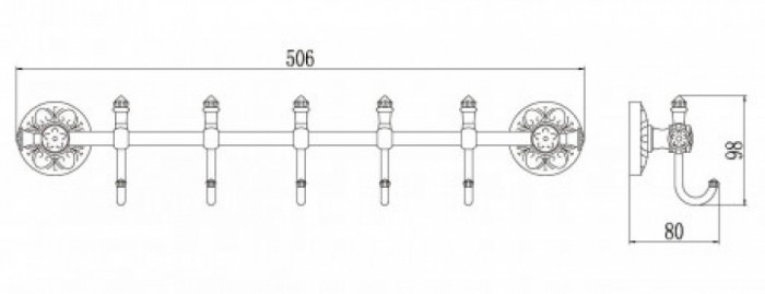 Планка с крючками (5 крючков) Savol S-005875B