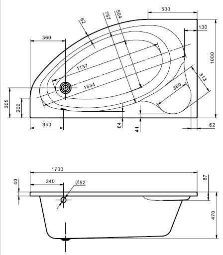 Ванна акриловая Эдера 170х100 левая/правая асимметричная